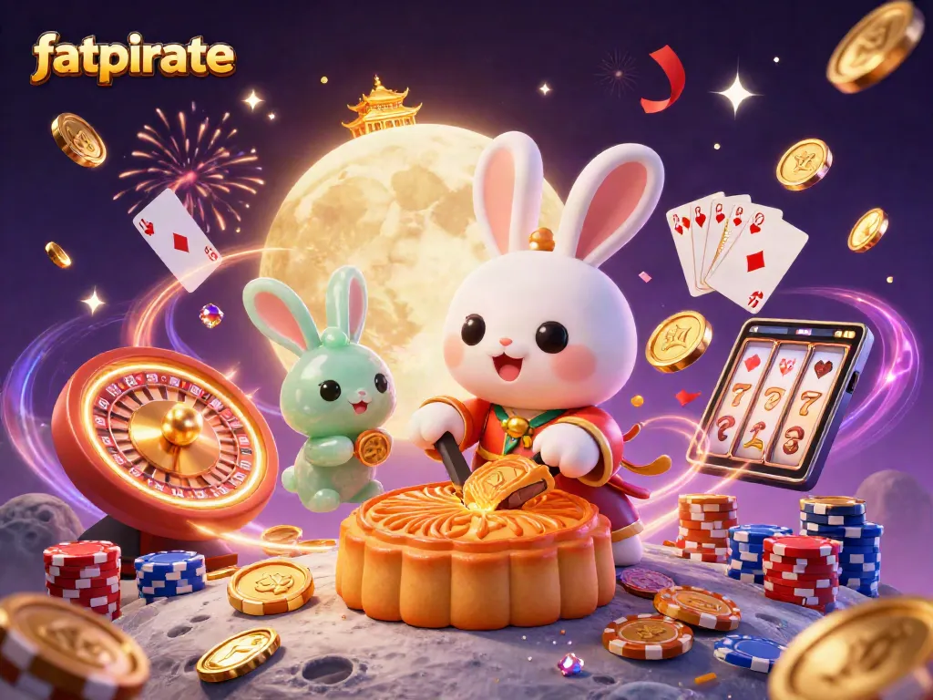 Spin for riches at fatpirate Casino while the moon rabbit shares his lucky poker chips.